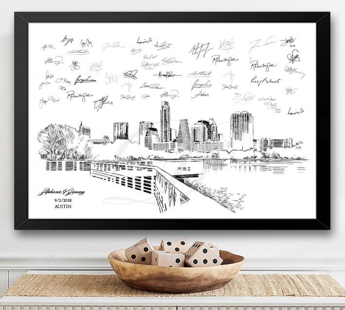 Austin Skyline Guestbook Print, Guest Book, Bridal Shower, Texas, Wedding, Custom, Alternative Guest Book, Sign-In Book  (8 x 10 - 24 x 36)