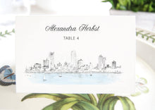 Load image into Gallery viewer, Milwaukee Skyline Folded Place Cards BLANK, Milwaukee Wedding, Placecards, Seating Cards, Escort Cards, Day of Event  (Set of 25 Cards)
