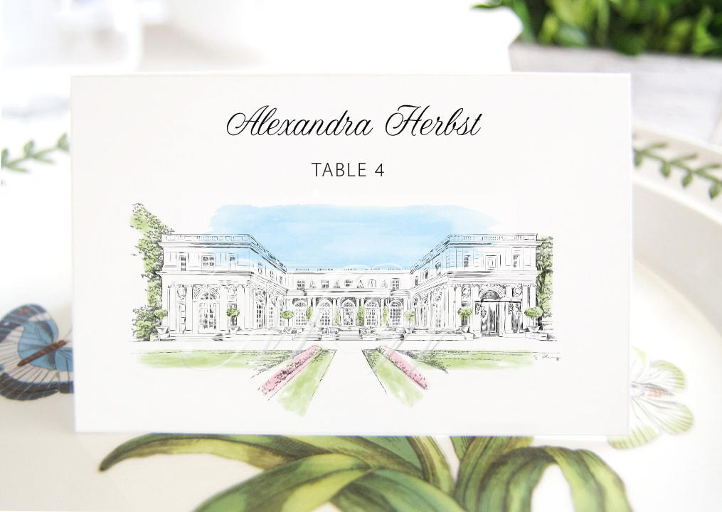 Rosecliff Manor Folded Place Cards BLANK, Rhode Island Wedding, Placecards, Seating Cards, Escort Cards, Day of Event  (Set of 25 Cards)