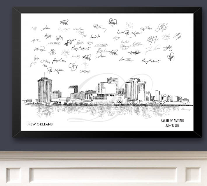 New Orleans Skyline Guestbook Print, Guest Book, Bridal Shower, Wedding, Custom, Alternative Guest Book, Sign In (8 x 10 - 24 x 36)