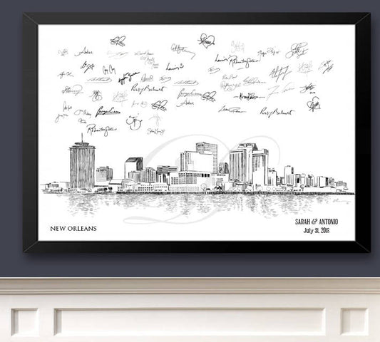 New Orleans Skyline Guestbook Print, Guest Book, Bridal Shower, Wedding, Custom, Alternative Guest Book, Sign In (8 x 10 - 24 x 36)