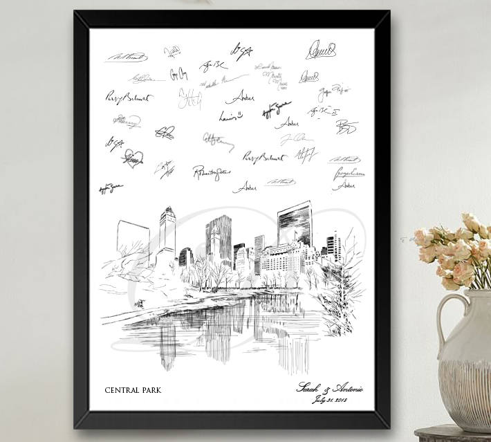 Central Park Guestbook Print, Guest Book, Bridal Shower, NYC, New York Wedding, Custom, Alternative Guest Book, Sign In (8 x 10 - 24 x 36)