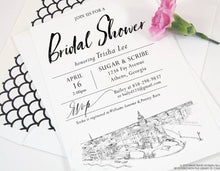 Load image into Gallery viewer, Athens, Georgia Skyline Bridal Shower Invitations, Georgia Wedding, Bridal Brunch, Bridal Luncheon (set of 25 cards &amp; envelopes)
