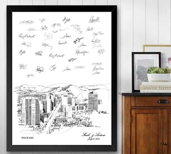 Phoenix Skyline Guestbook Print, Guest Book, Bridal Shower, Arizona Wedding, Custom, Alternative Guest Book, Sign In (8 x 10 - 24 x 36)