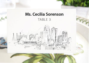 Kansas City Skyline Place Cards, Fairytale Wedding, Placecards, Escort Cards, Wedding, Custom with Guests Names (Set of 25 Cards)