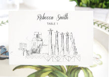 Load image into Gallery viewer, Kansas City Battle Hall View Skyline Place Cards, Placecards, Escort Cards, Wedding, Custom with Guests Names (Set of 25 Cards)
