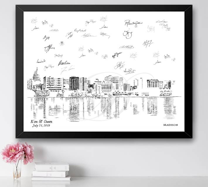 Madison Skyline Guestbook Print, Wisconsin, Guest Book, Bridal Shower, Wedding, Custom, Alternative, Baby Shower, Family Reunion FREE PEN