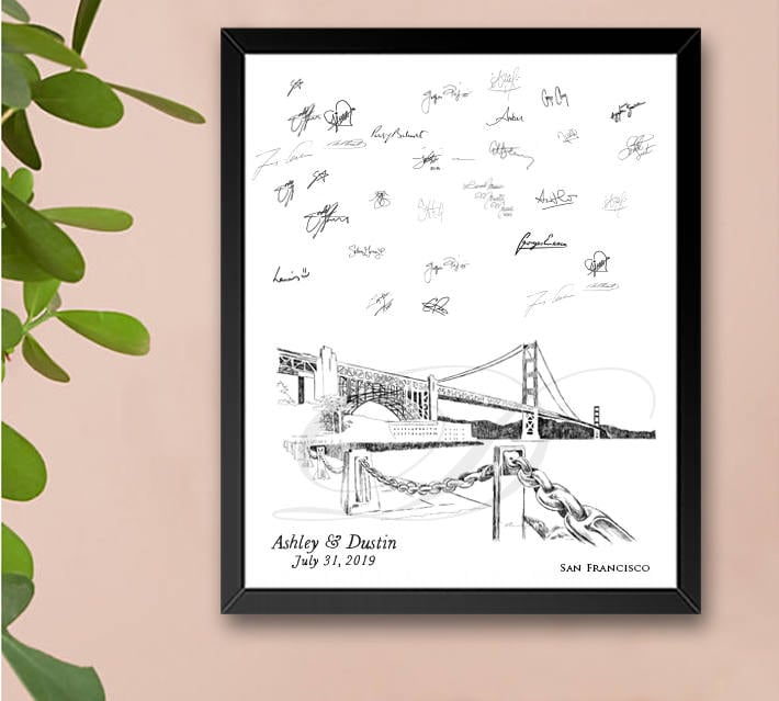 San Francisco Skyline Guestbook Print, Bridge, Guest Book, Bridal Shower, Wedding, Custom, Alternative, Baby Shower, Family Reunion FREE PEN