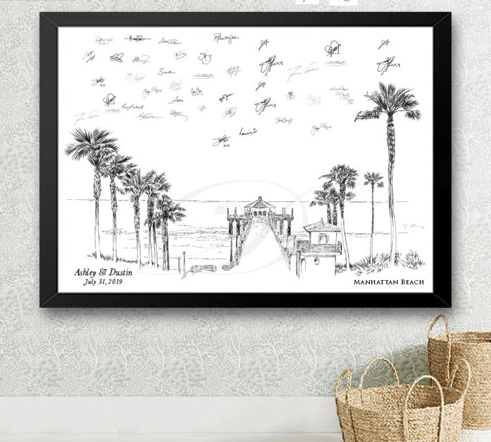 Manhattan Beach Skyline Guestbook Print, LA Guest Book, Bridal Shower, Wedding, Custom, Alternative, Baby Shower, Family Reunion FREE PEN