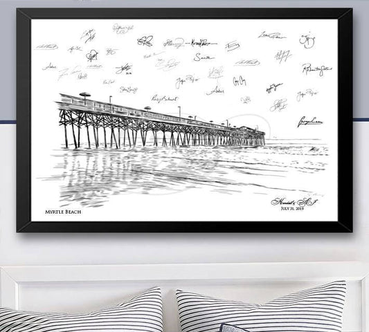 Myrtle Beach Skyline Guestbook Print, Guest Book, Bridal Shower, Southern Wedding, Custom, Alternative, Baby Shower, Family Reunion FREE PEN