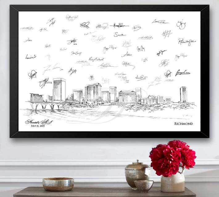 Wedding Guest book Print, Richmond Skyline, Guestbook, Bridal Shower, guest book, wedding guestbook, skyline, Alternative FREE PEN