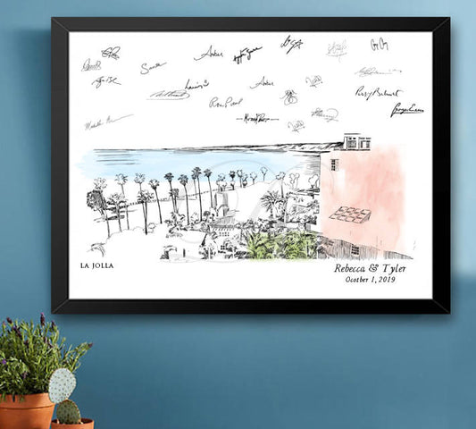 La Jolla Skyline Guestbook Print, Guest Book, Bridal Shower, Wedding, Custom, Alternative, Baby Shower, Birthday, Family Reunion FREE PEN