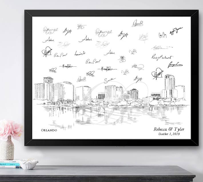 Orlando Skyline Guestbook Print, Beach, Guest Book, Florida, NYC, Bridal Shower, Wedding, Custom, Alternative, Baby Shower, Family Reunion