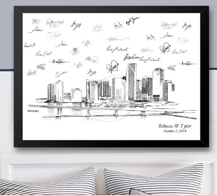 Miami Skyline Guestbook Print, Beach, Guest Book, Florida, Bridal Shower, Wedding, Custom, Alternative, Baby Shower, Family Reunion FREE PEN