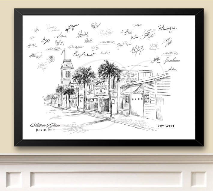 Key West Skyline Guestbook Print, Beach, Guest Book, Bridal Shower, Wedding, Custom, Alternative, Baby Shower, Family Reunion, Birthday