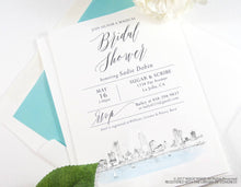 Load image into Gallery viewer, Milwaukee Skyline Bridal Shower Invitations, Milwaukee Wedding, Wisconsin, Bridal Brunch,  Hand Drawn (set of 25 cards &amp; envelopes)
