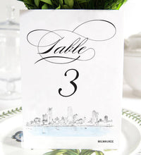 Load image into Gallery viewer, Milwaukee Skyline Wedding Table Numbers, Wisconsin Skyline, Table Cards (1-10)
