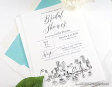Load image into Gallery viewer, Boston Skyline Bridal Shower Invitations, Boston Wedding, Bridal Brunch, Bridal Luncheon (set of 25 cards &amp; envelopes)
