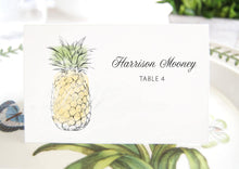 Load image into Gallery viewer, Pineapple Folded Place Cards BLANK, Hawaiian Beach Themed Wedding, Placecards, Seating Cards, Escort Cards, Day of Event  (Set of 25 Cards)
