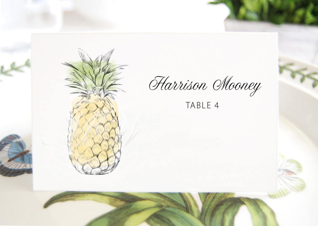 Pineapple Folded Place Cards BLANK, Hawaiian Beach Themed Wedding, Placecards, Seating Cards, Escort Cards, Day of Event  (Set of 25 Cards)