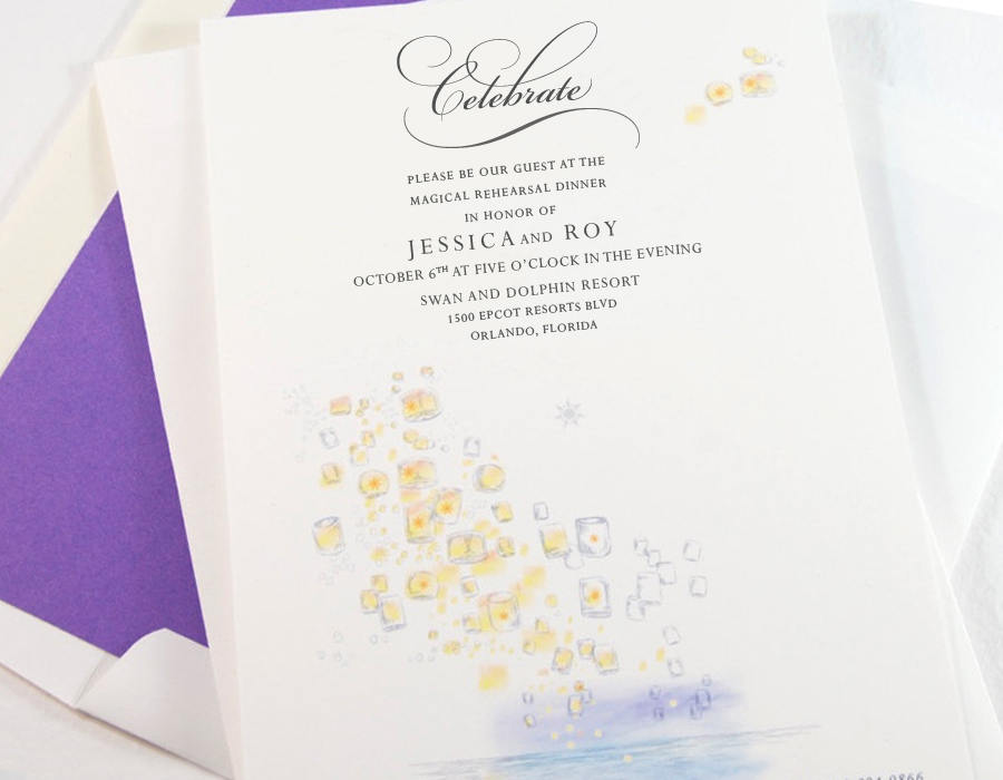Tangled Rehearsal Dinner Invitations, Lanterns, Wedding, Rehearse (set of 25 cards and envelopes)