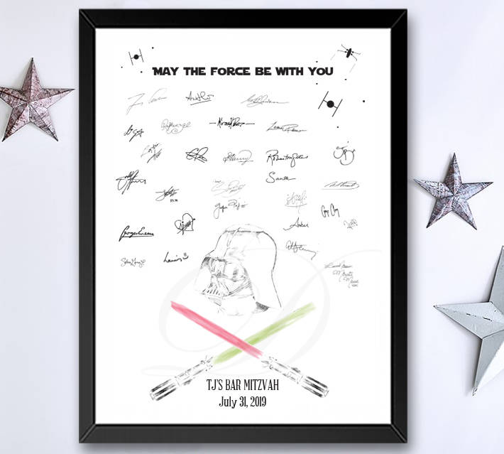 Star Wars Bar Mitzvah Guestbook Print Inspired Darth Vader, Bat Mitzvah Light Saber Guest Book, Alternative Sign in, Birthday, FREE PEN!