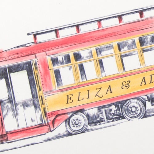 Trolley Car Save the Dates, Cable Car Save the Date Cards, Wedding, STD, Hand Drawn (set of 25 cards)