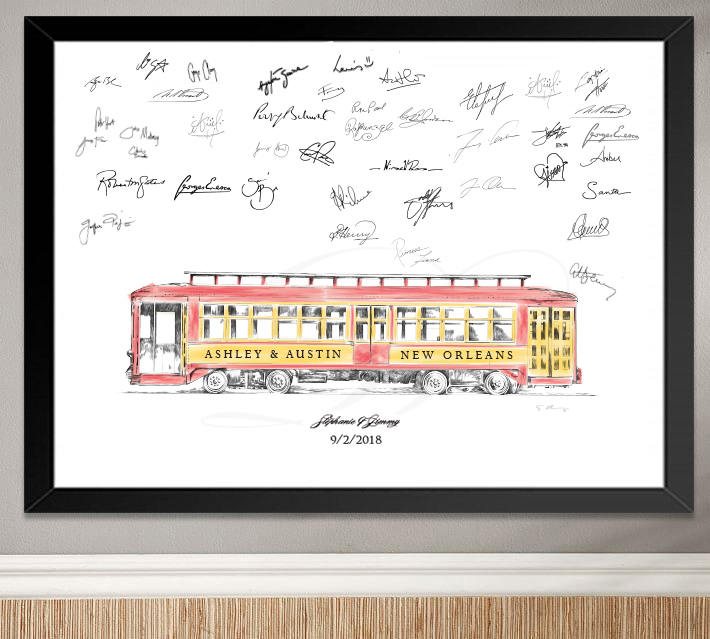 Trolley Car Guestbook Print, Cable Car Guest Book, Bridal Shower, Southern Wedding, Alternative GuestBook, Sign-in  (8 x 10 - 24 x 36)