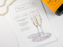 Load image into Gallery viewer, Bachelorette Party Invitations, Champagne and Pearls, Watercolor, Hand Drawn (set of 25 cards)
