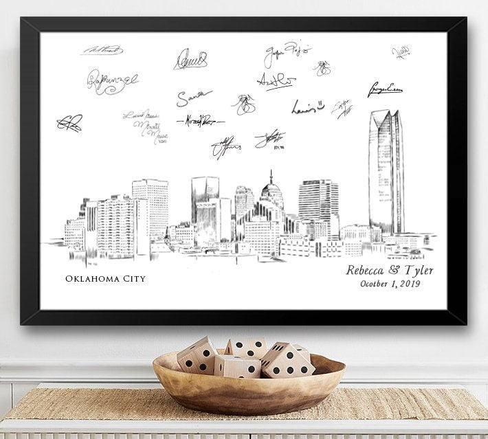 Oklahoma City Skyline Wedding Guest Book Alternative Print, Guestbook, Bridal Shower, Wedding, Custom, Guest Book, Oklahoma Wedding, Sign-in