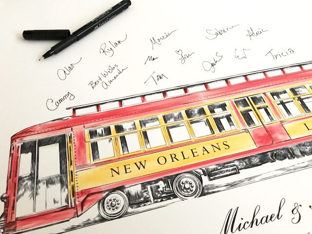Trolley Car Guestbook Print, Cable Car Guest Book, Bridal Shower, Southern Wedding, Alternative GuestBook, Sign-in  (8 x 10 - 24 x 36)