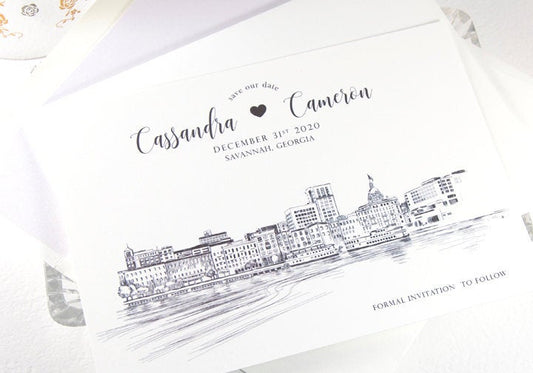 Savannah Skyline Save the Dates, Savannah Save the Date, Savannah Wedding, Save the Date Cards, STD, Georgia Wedding  (set of 25 cards)