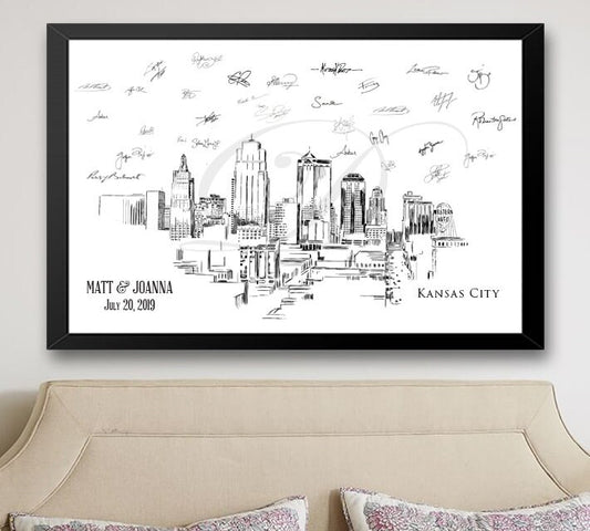 Kansas City Skyline Guestbook Print, Guest Book, Bridal Shower, Wedding, Custom, Alternative Guest Book, Wedding Sign-in, Family Reunion