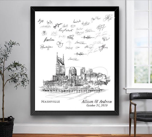 Nashville Water Skyline Wedding Guest Book Alternative Water View Print, Skyline, Wedding, Guestbook, Bridal Shower, Family Reunion