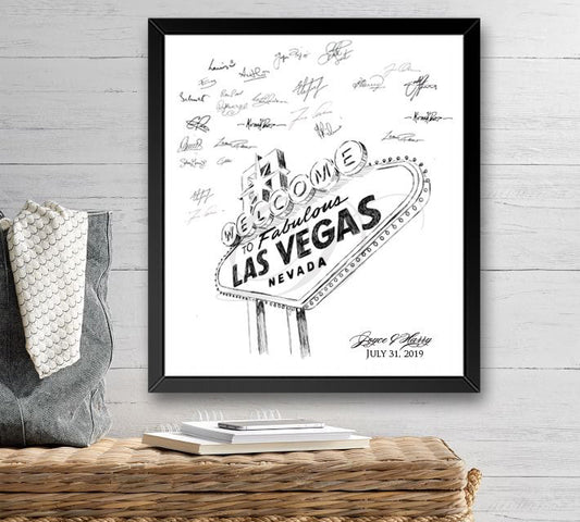 Las Vegas Sign Wedding Guest Book Alternative Print, Skyline, Vegas Wedding, Guestbook, Bridal Shower, Family Reunion, Birthday Party