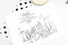 Load image into Gallery viewer, New Chicago Skyline Rehearsal Dinner Invitation, Hand Drawn, Wedding, Chicago Wedding, Invites (set of 25 cards)

