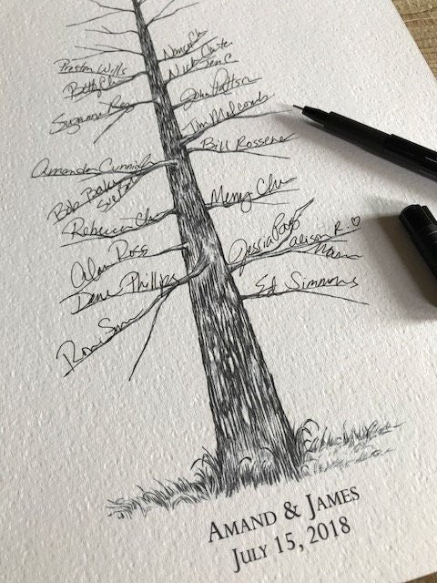 Wedding Guest Book Alternative Pine Tree, Guests Signatures, Print, Guestbook, Wedding, Bridal Shower, Family Reunion, Housewarming, Rustic