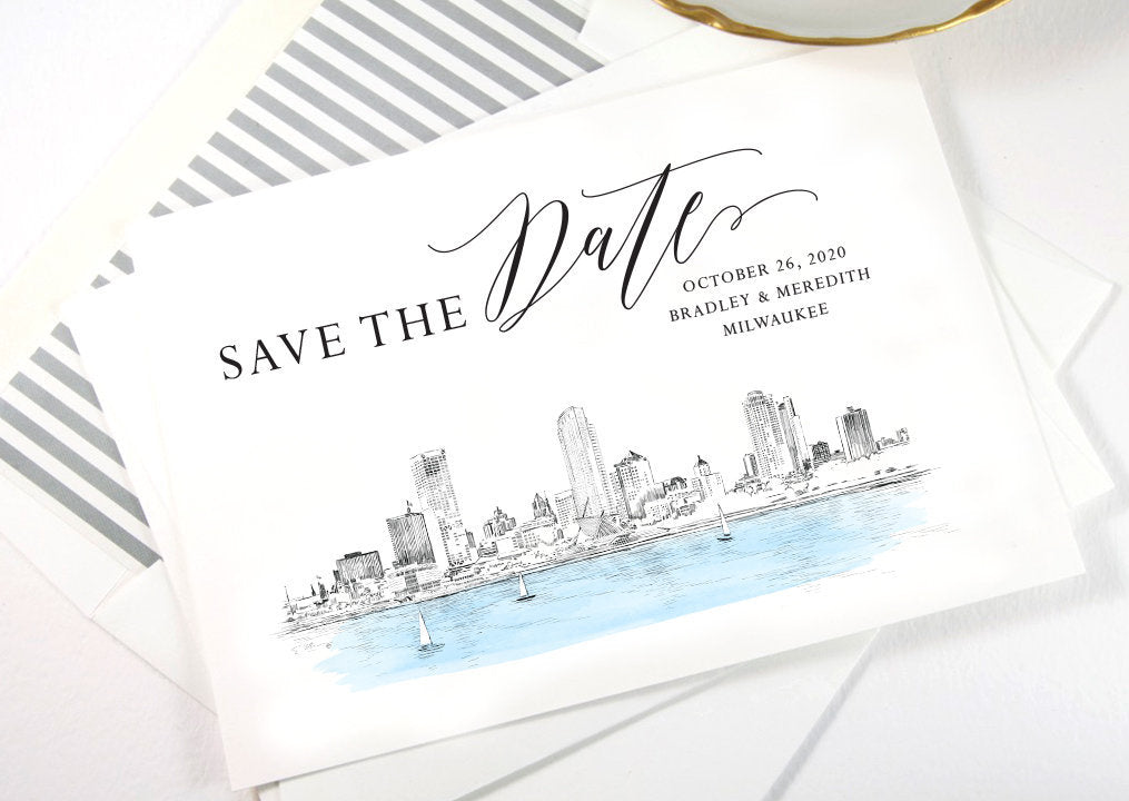Milwaukee Save the Dates, Save the Date Cards, STD, Milwaukee Wedding, Wisconsin, Weddings (set of 25 cards and white envelopes)
