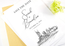 Load image into Gallery viewer, Nashville Skyline Save the Dates, Water View, STD, Nashville Wedding, Save the Date Cards, Tennessee (set of 25 cards)
