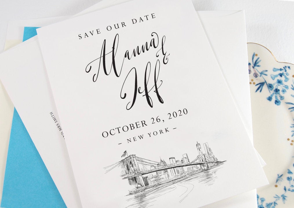New York Skyline Save the Date Cards, NY Wedding, ny save the dates, NYC wedding, STD  (set of 25 cards)