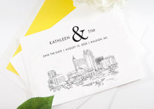 Load image into Gallery viewer, Raleigh Skyline Save the Dates, Save the Date Cards, STD, Raleigh Wedding, North Carolina (set of 25 cards)
