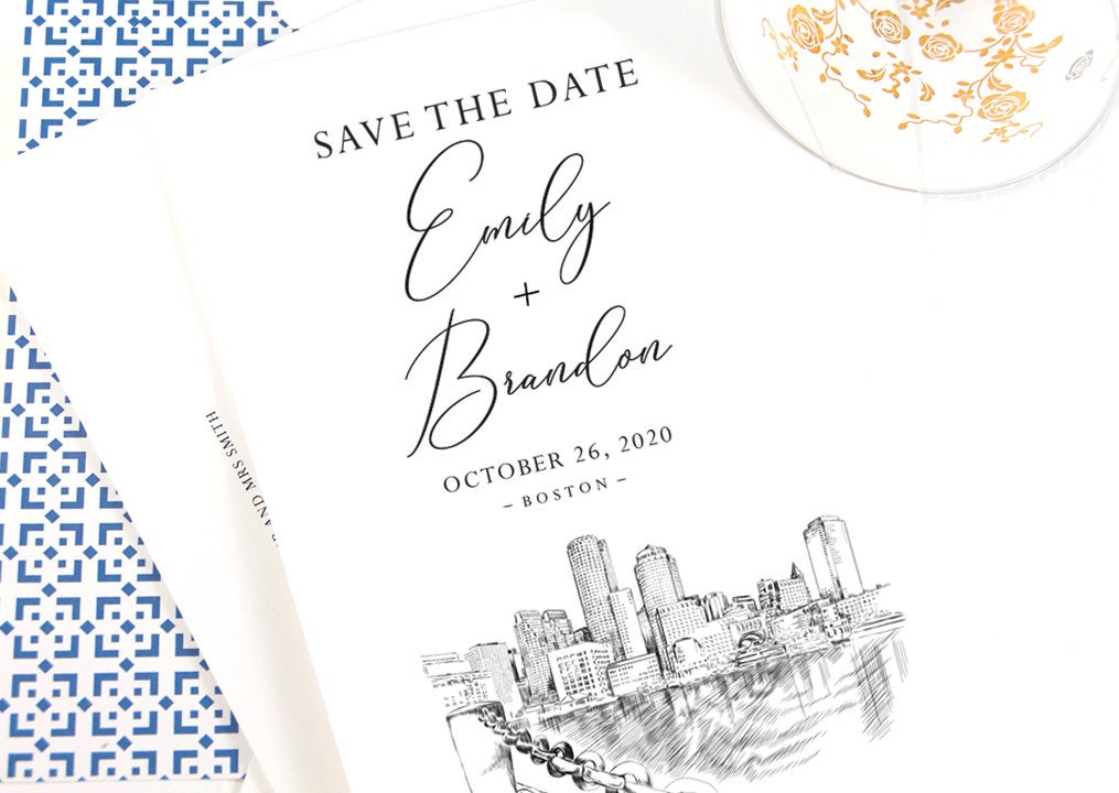 Boston Skyline Save the Dates, STD, Water View, Save the Date Cards, Boston Wedding (set of 25 cards)