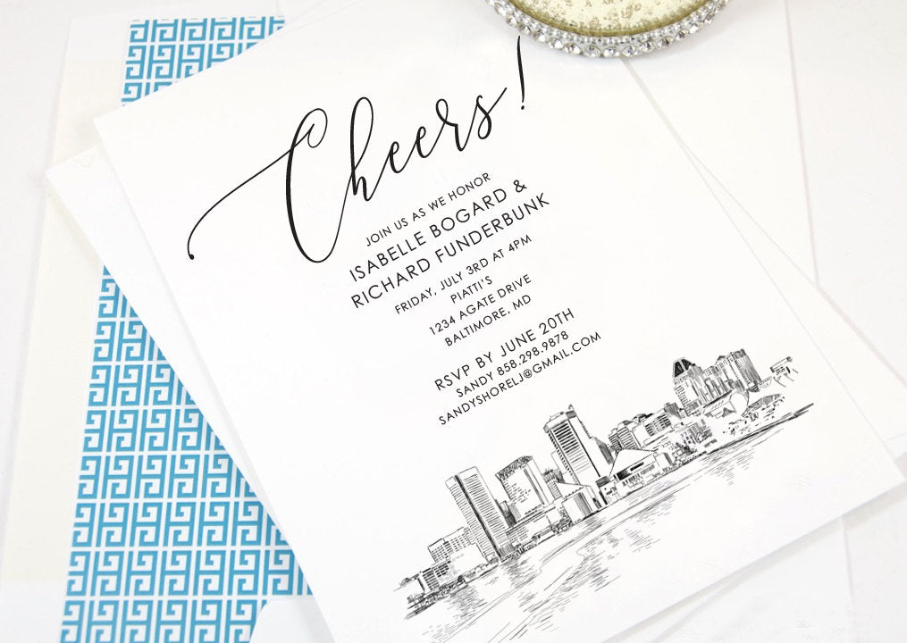 Baltimore Skyline Rehearsal Dinner Invitations, Wedding, Baltimore Wedding, Rehearse Invite, Invitations (set of 25 cards)