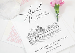 Indianapolis Save the Dates, Indianapolis Skyline, Save the Date Cards, STD, Indianapolis Wedding, Weddings, Indiana  (set of 25)