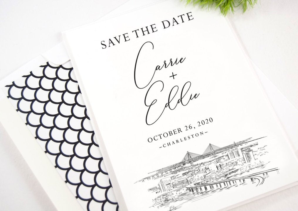 Charleston Save the Dates, Charleston Skyline, Charleston Wedding, STD, South Carolina Save the Date Cards, South Carolina (set of 25)