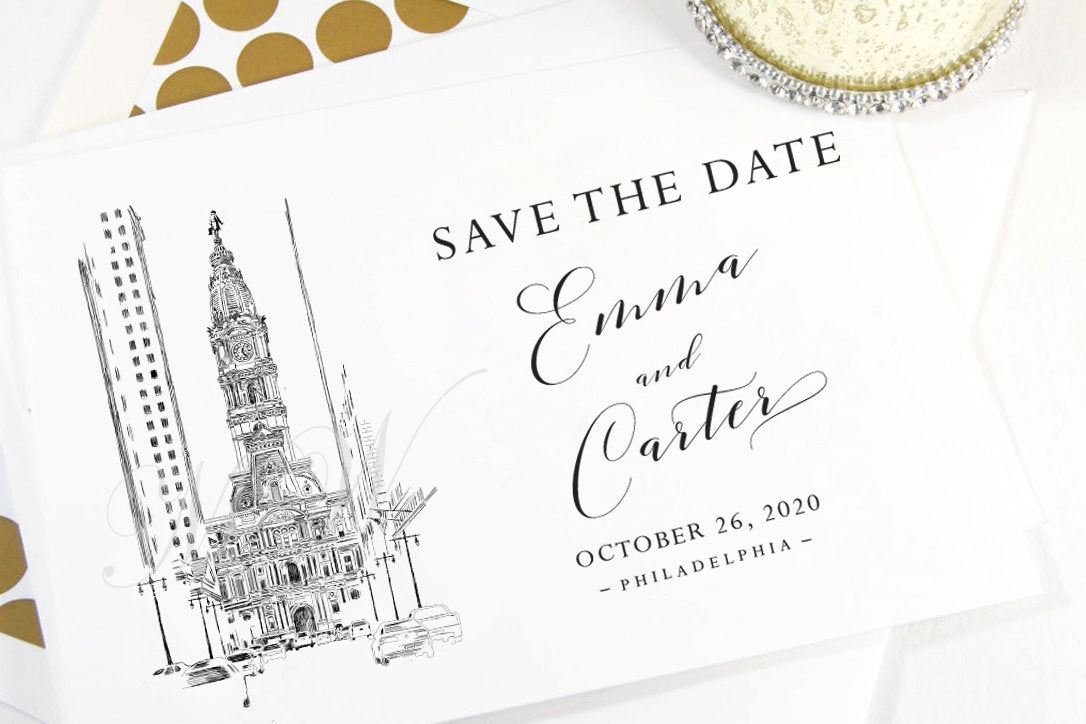 Philadelphia City Hall Save the Dates, Save the Date Cards, STD, Wedding Save the Date (set of 25 cards)