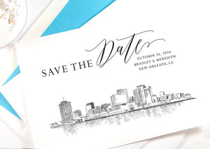 New Orleans Skyline Save the Dates, Save the Date Cards, STD, New Orleans Wedding, Wedding Save the Date (set of 25 cards)