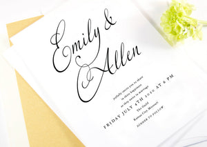 Emily Wedding Invitations, Typography, Modern Wedding Invitations, Sophisticated Invite (Sold in Sets of 25 Invitations + Envelopes)