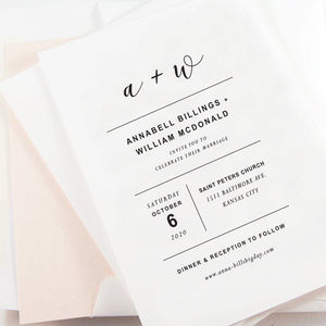 Annabell Wedding Invitations, Typography, Modern Wedding Invitations, Sophisticated Invite (Sold in Sets of 25 Invitations + Envelopes)