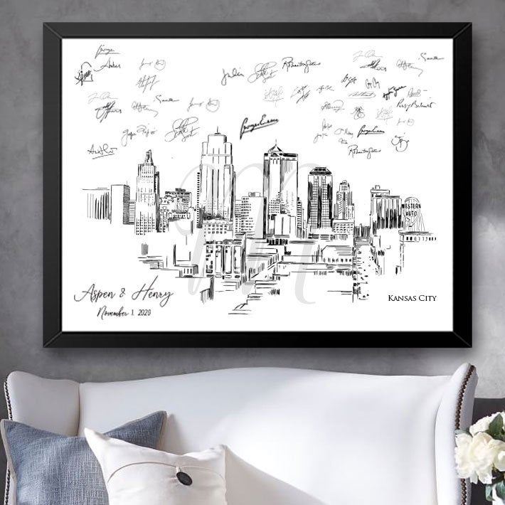 Kansas City Skyline  Wedding, Alternative Guest Book, Wedding Skyline, Guestbook, Wedding Guestbook, Party Supplies and Decor, Bridal Shower